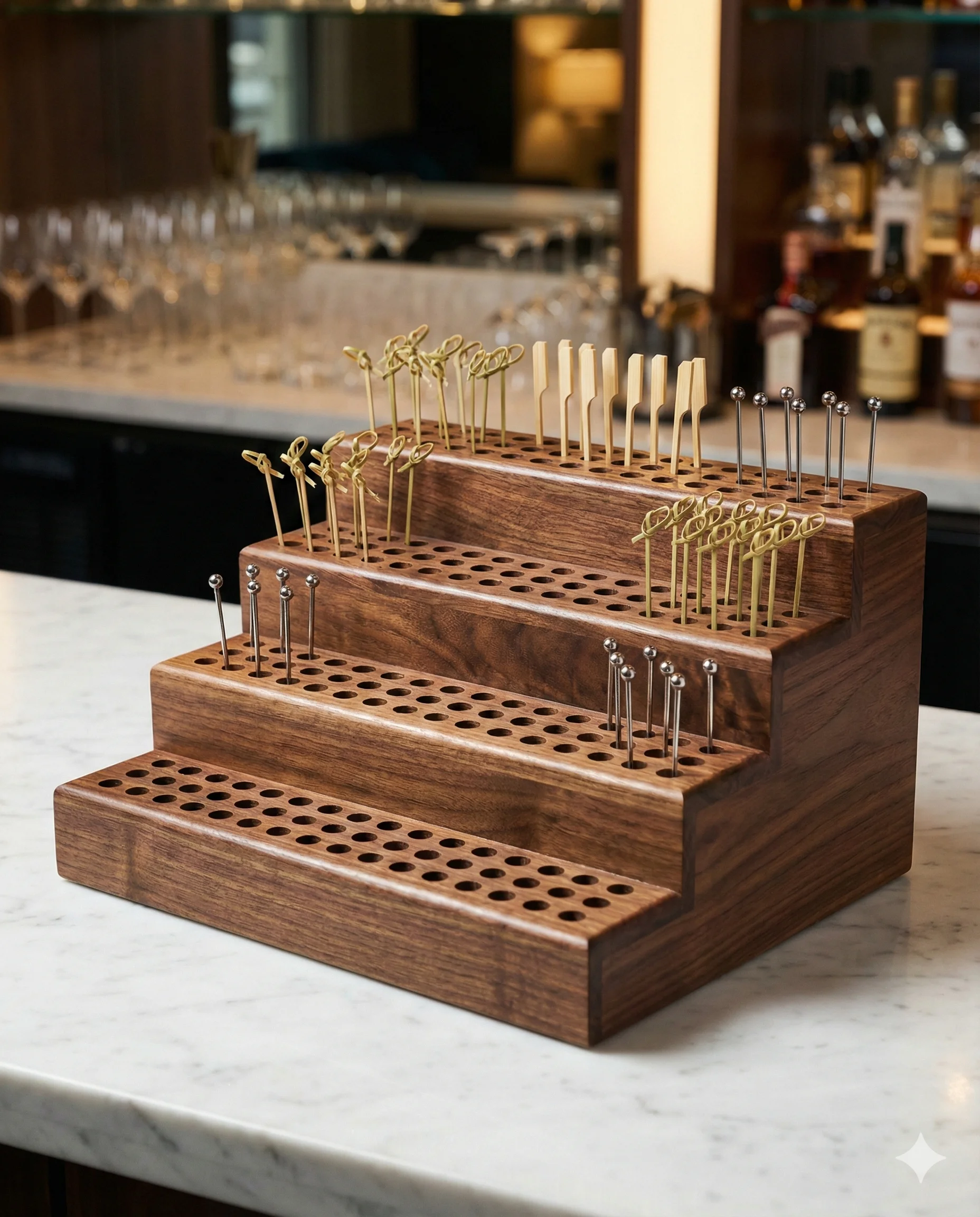 Natural Wood Pick Stand – Step Design (180 Holes)