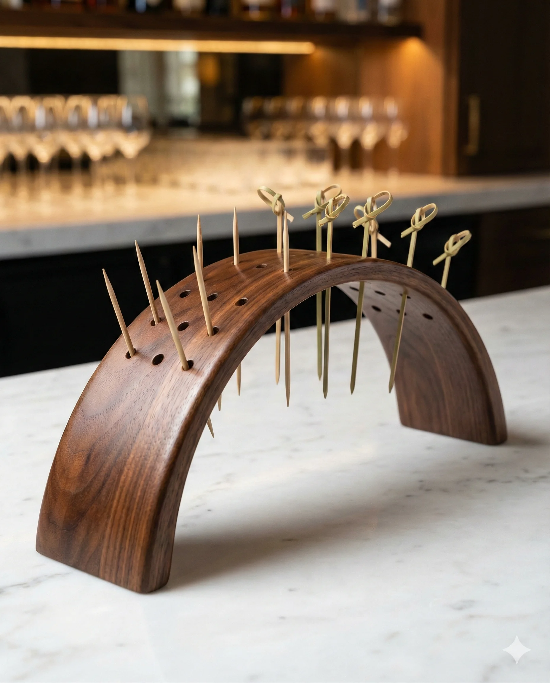 Curved Natural Wood Pick Stand / Skewer Holder