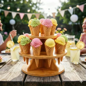 Round Natural Bamboo Cone Stand – 10 Slots